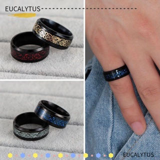 Eutus แหวนสเตนเลส ลายมังกรเซลติก สีดํา ของขวัญ สําหรับผู้ชาย