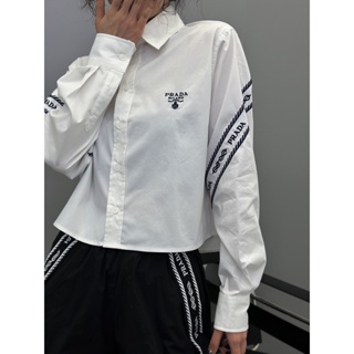 CKTG PRA * A 2023 spring and summer new sleeve edge back heavy industry stereo embroidery logo decoration fashion all-match shirt college style