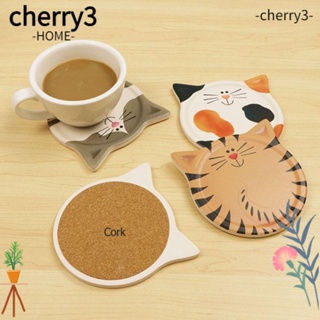 Cherry3 ที่รองแก้วเซรามิค ดูดซับน้ําได้ดี ลายแมว 4.25 นิ้ว แฟชั่น สําหรับแมว 4 ชิ้น