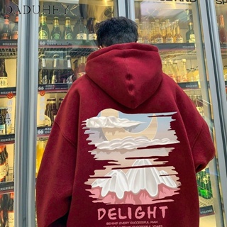 DaDuHey🔥 Mens 2023 Autumn Fashion Brand Oversize Fashionable All-Match Hooded Sweater Hong Kong Style Retro Fashionable Printed Long-Sleeve Hooded Top