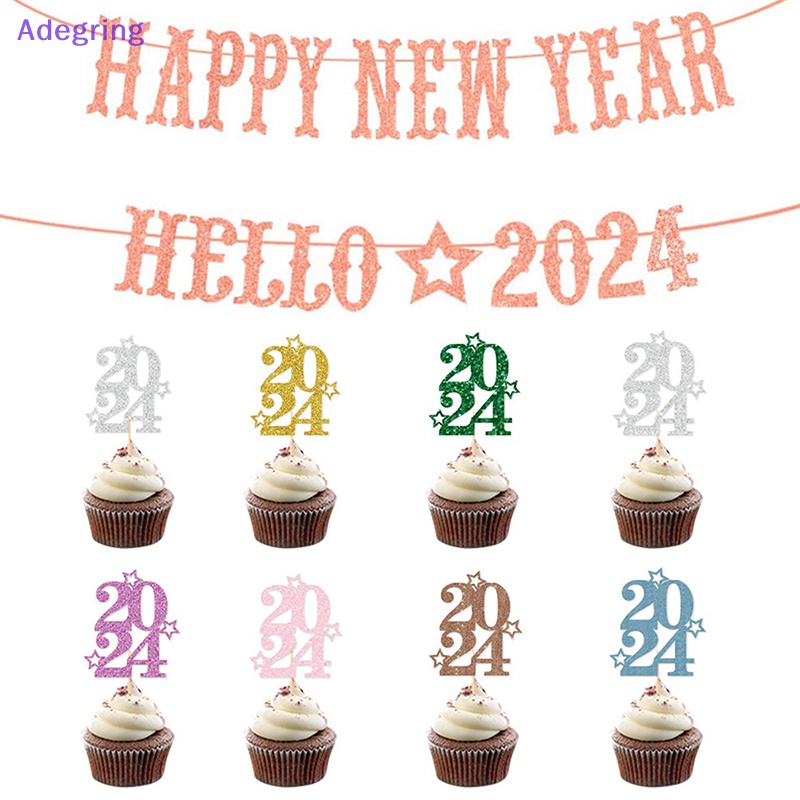 adegring-ป้ายปักหน้าเค้ก-ลาย-happy-new-year-2024-ขนาดเล็ก-สําหรับตกแต่งเค้ก-10-ชิ้น