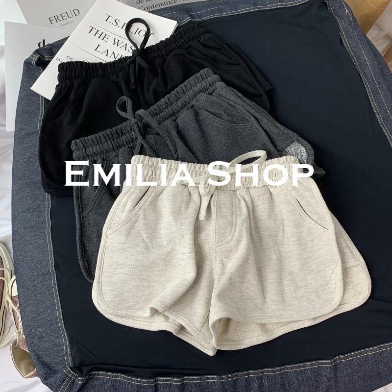 emilia-shop-กางเกงขาสั้น-ใส่สบายๆ-ผ้าฝ้าย-กางเกงขาสั้นผู้หญิง-เกาหลี-แฟชั่น-เอวสูง-ผ้าฝ้าย-a24l092
