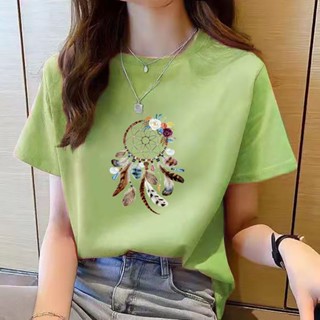 เสื้อยืดคอกลม แขนสั้น พิมพ์ลาย สีขาว สไตล์เกาหลี แฟชั่นสําหรับผู้หญิง