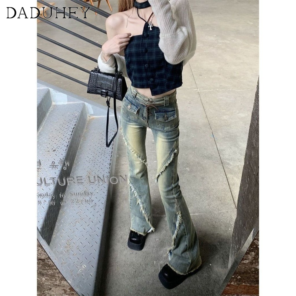 daduhey-new-american-style-retro-slimming-jeans-womens-spring-summer-high-waist-frayed-mop-floor-bootcut-trousers-casual-horseshoe-pants