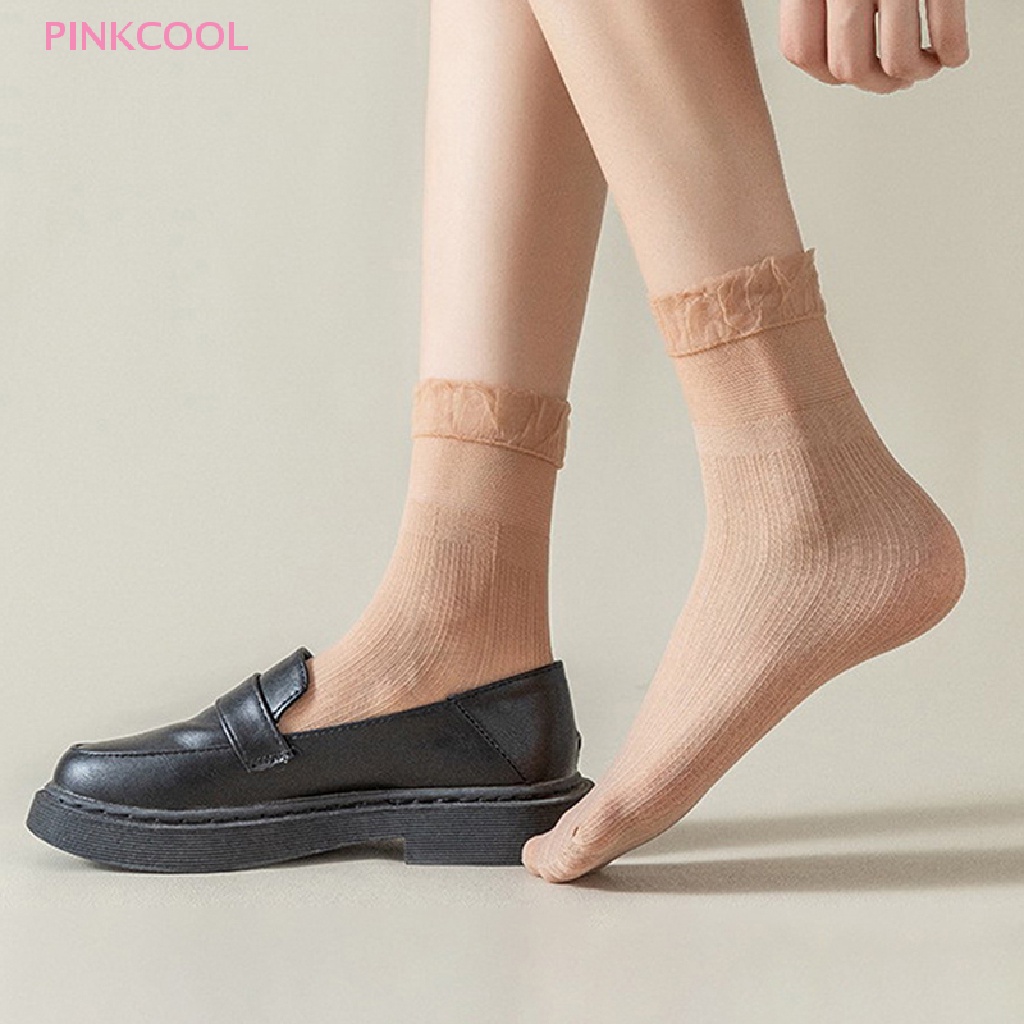 pinkcool-ถุงเท้ากํามะหยี่-ผู้หญิง-บางเฉียบ-โปร่งใส-ลูกไม้-จีบ-ถุงเท้าผู้หญิง-ขายดี