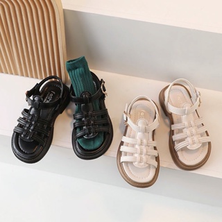 [Do Re Mi] รองเท้าแตะลำลองสีทึบสไตล์ต่างประเทศของเด็กผู้หญิง