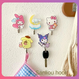 Creative Sanrio Hook การ์ตูน Kuromi My Melody Pom Pom Purin Hello Kitty Pochacco ห้องน้ำตะขอประตูน่ารักอะคริลิค Traceless Rack Punch-Free [COD]