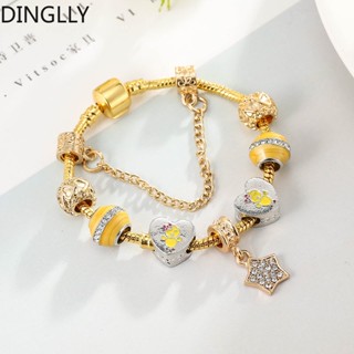 Dinglly สีทอง ดาว จี้ หัวใจ ลูกปัด สร้อยข้อมือ สําหรับผู้หญิง Diy โคเฮอร์ ลูกปัด เสน่ห์ สร้อยข้อมือ