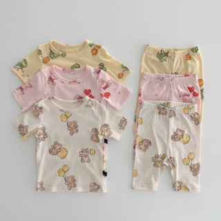 ชุดเสื้อเชิ้ต ลายการ์ตูนหมี กระต่ายน่ารัก พร้อมกางเกง แฟชั่นฤดูร้อน สําหรับเด็ก อายุ 3-36 เดือน 2 ชิ้น