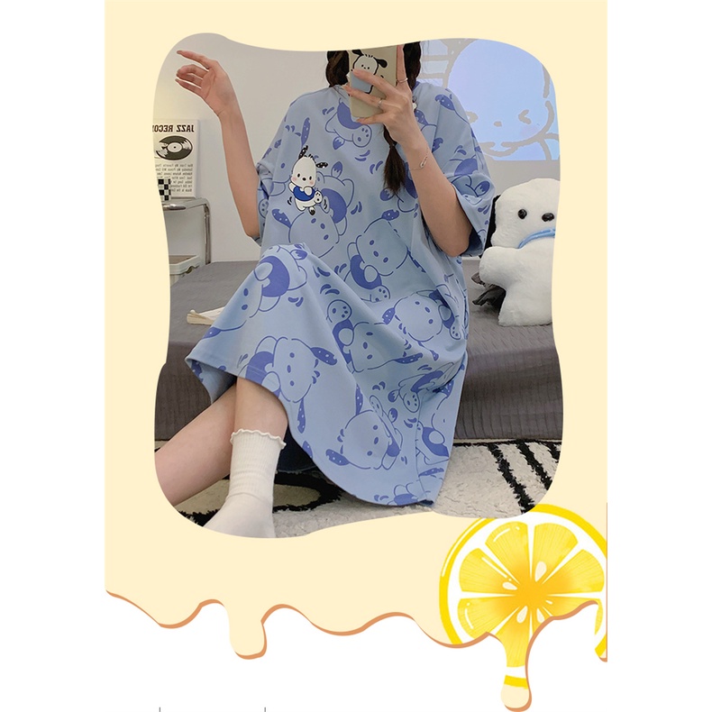 summer-new-pochacco-sweet-pajamas-womens-summer-homewear-casual-comfortable-short-sleeve-nightdress