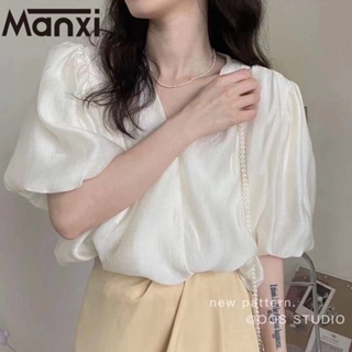 Manxi เสื้อเชิ้ตผู้หญิง เสื้อสาวอวบ สะดวกสบาย  มีความรู้สึกของการออกแบบ A25K01P