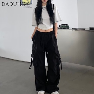 DaDuHey🎈 American Style Retro Overalls Womens Hiphop High Waist Loose Casual Pants Hip Hop Straight Wide Leg Cargo Pants
