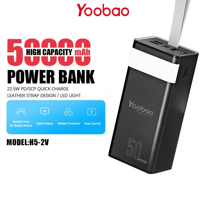 พาวเวอร์แบงค์-yoobao-รุ่น-h5-2v-ความจุ-50000mah-แบตสำรอง-ชาร์จเร็ว-pd-20w-powerbank-ไฟ-led-ไฟฉาย