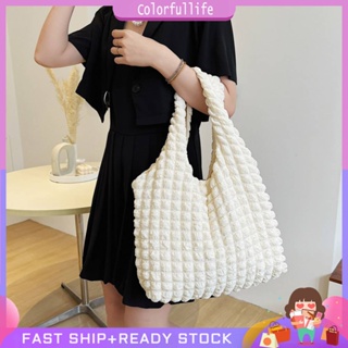 ✿CF✿กระเป๋าหิ้วดอกไม้ฟองแบบพกพาคุณภาพสูง Lady Solid Color Pleated Cloud Handbag ✅