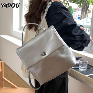 YADOU กระเป๋าเป้นักเรียน all-in-one สีเงินความจุสูงรุ่นใหม่ของผู้หญิง