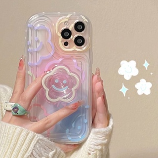 เคสโทรศัพท์มือถือ TPU แบบใส ลายดอกไม้ กันกระแทก พร้อมขาตั้ง สําหรับ Iphone 11 12 13 14 Pro Max