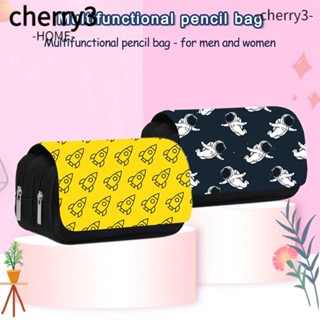 Cherry3 กระเป๋าดินสอ ผ้าแคนวาส สองชั้น แบบพกพา สําหรับใส่เครื่องเขียน