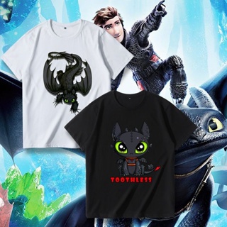 การ์ตูน How to Train Your Dragon 3 Movie Toothless Boy การ์ตูนอะนิเมะผ้าฝ้ายแขนสั้นเสื้อยืด น่ารัก