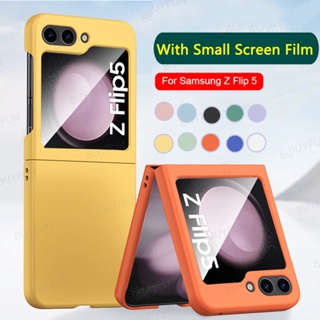 For Samsung Galaxy Z Flip 5 5G Flip5 Case Ultra Thin PC Skin Feeling Solid Color Shell With tempered Glass