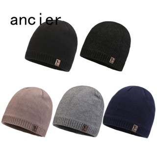 Ancier Skullies Beanies หมวกบีนนี่ ผ้าขนแกะถัก หนานุ่ม ให้ความอบอุ่น แฟชั่นฤดูหนาว สําหรับผู้ชาย