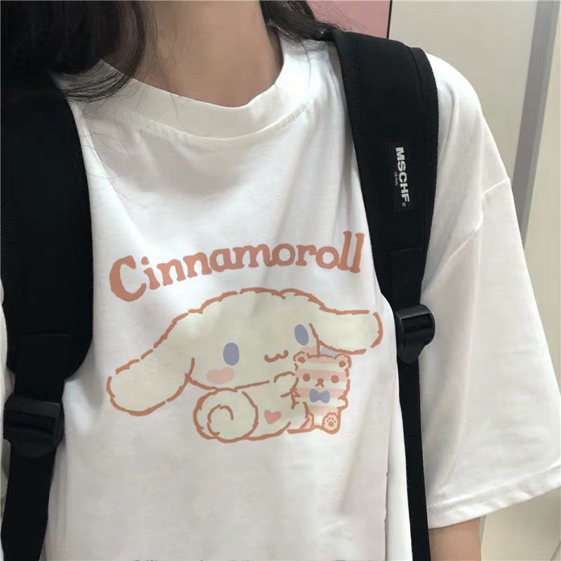 เสื้อยืด-แบบนิ่ม-พิมพ์ลายการ์ตูน-cinnamoroll-น่ารัก-สไตล์ญี่ปุ่น-เหมาะกับฤดูร้อน-สําหรับผู้หญิง