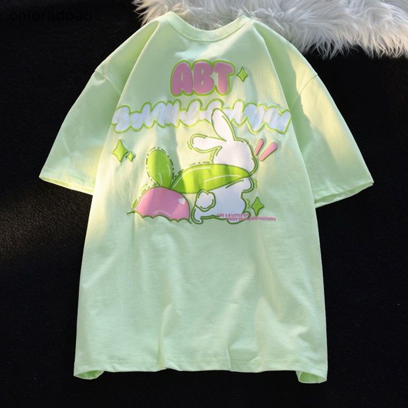 crd-เสื้อยืดลําลอง-แขนสั้น-คอกลม-พิมพ์ลายการ์ตูนกระต่าย-ทรงหลวม-แฟชั่นฤดูร้อน-สําหรับสตรี-zxh