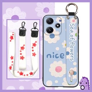 Durable Shockproof Phone Case For Redmi Note12R Oil Painting Lanyard Back Cover flower Waterproof Silicone Dirt-resistant