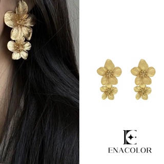 Enacolor เครื่องประดับหญิง ต่างหูดอกไม้ โลหะผสมทอง หรูหรา สําหรับผู้หญิง ต่างหูใหม่