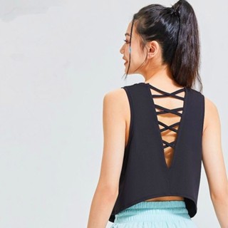 [พร้อมส่ง] เสื้อกีฬาโยคะ ตัวสั้น ทรงหลวม แต่งรูกลวง สําหรับผู้หญิง