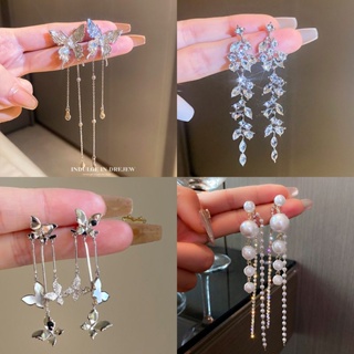 Tassel earring women 2023 new fashion style light extravagance niche design high-end long wedding square round face earrings