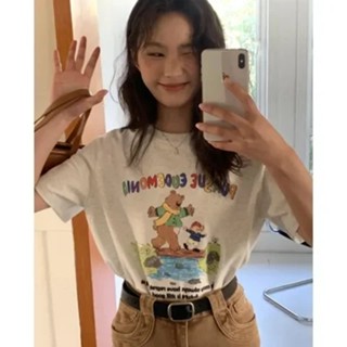 เสื้อยืดแขนสั้น ความยาวปานกลาง ทรงหลวม สไตล์เกาหลี แฟชั่นฤดูใบไม้ผลิ และฤดูร้อน สําหรับผู้หญิง MC VG2X