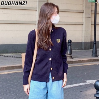 Duohanzi เสื้อแจ็กเก็ตกันหนาว คาร์ดิแกน คอกลม ผ้าถัก แบบนิ่ม สไตล์ฝรั่งเศส เหมาะกับฤดูใบไม้ร่วง และฤดูหนาว สําหรับผู้หญิง 2023