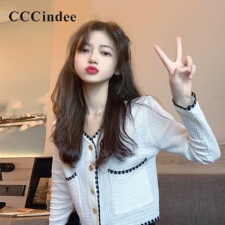 Cccindee ใหม่ เสื้อคาร์ดิแกนลําลอง แขนยาว คอวี ทรงหลวม สีตัดกัน แฟชั่นสําหรับสตรี 2023