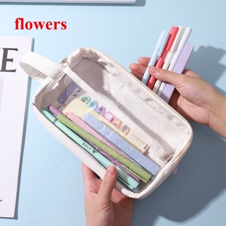 Flowers กระเป๋าดินสอ แบบใส 2 ช่อง อเนกประสงค์ สําหรับนักเรียน นักศึกษา นักธุรกิจ เดินทาง สํานักงาน