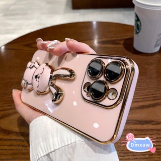 เคสโทรศัพท์มือถือ ลายกระต่ายน่ารัก 3D พร้อมขาตั้ง สําหรับ iPhone 14 Pro Max Oppo A96 A95 A94 A93 A74 5G 4G Reno 7 5 4 Lite