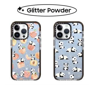 เคสโทรศัพท์มือถือซิลิโคน TPU ลายการ์ตูนแพนด้า พีช แต่งกลิตเตอร์ วิบวับ สําหรับ iPhone 11 12 13 14 Pro Max