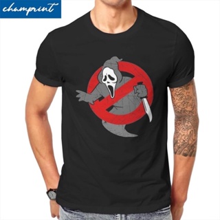 เสื้อแขนสั้น เสื้อไม่ต้องรีด ราคาส่ง คอกลม เสื้อสีขาว ผู้ชายกรีดร้อง Ghostbusters Ghostface สยองขวัญน่ากลัวเสื้อยืดผ้าฝ้