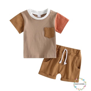 Babyclothes- ชุดเสื้อแขนสั้น สีตัดกัน และกางเกงขาสั้น 2 ชิ้น สําหรับเด็กวัยหัดเดิน