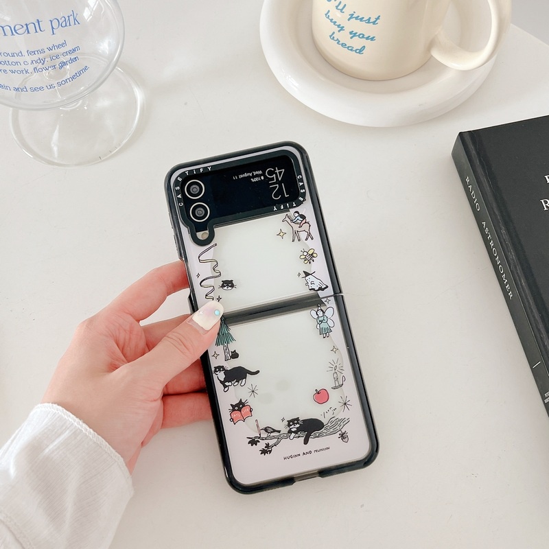 เคสโทรศัพท์มือถือแบบแข็ง-ใส-ฝาพับ-ลายแมวดํา-หรูหรา-สําหรับ-samsung-galaxy-z-flip-4-flip3-5g-z-flip-3-flip4