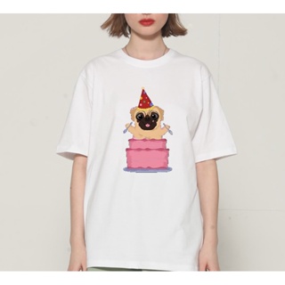 Rholycrown Pug 👕ใหม่เสื้อยืดผู้หญิงผู้ชาย Harajuku ฤดูร้อนเสื้อยืดแฟชั่นพิมพ์น่ารัก Pug เสื้อยืดสีชมพูแขนสั้น TeesS-5XL