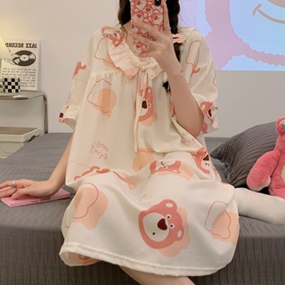 2023 summer new Zoubu pajamas womens summer short-sleeved nightdress net red hot style sweet and can be worn outside