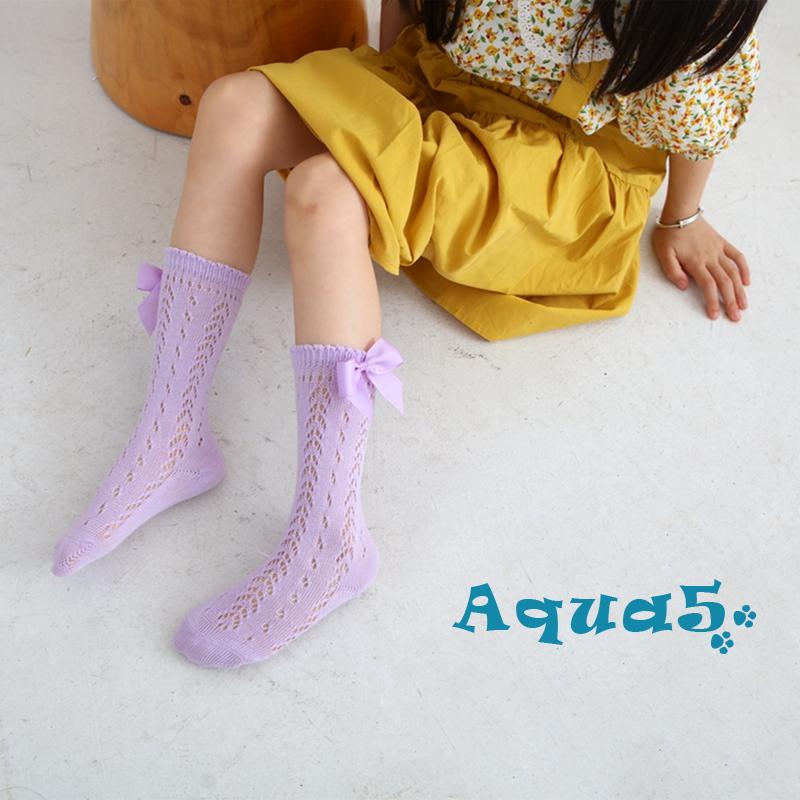 aqq-เด็กวัยหัดเดิน-เด็กผู้หญิง-ฤดูร้อน-ตาข่าย-ถุงเท้า-สีพื้น-ท่อกลาง-ระบายอากาศ-กลวง-โบ-ถุงเท้าเจ้าหญิง