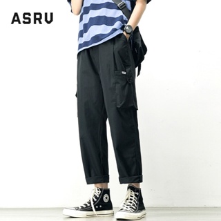 ASRV กางเกงขายาวผู้ชาย ชุดเอี๊ยมบางอินเทรนด์สไตล์เกาหลีสำหรับผู้ชาย กางเกงนักเรียนทรงครอปเข้ารูปทรงหลวมสไตล์อินเทรนด์