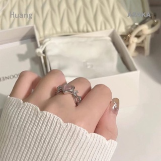 Asaka แหวนแฟชั่น โอปอล รูปตาแมว สีชมพู พีช ปรับได้ เครื่องประดับ สําหรับผู้หญิง งานแต่งงาน ปาร์ตี้ แฟน ของขวัญ