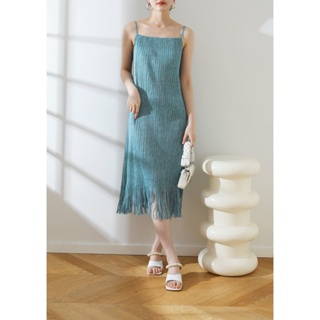 2MUAY PLEAT เดรสผู้หญิง เดรสพลีทคุณภาพ รุ่น GJO3827 4สี FREE SIZE SPAGHETTI FRINGE PLEAT DRESS