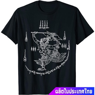【ใหม่】แขนสั้นcrew neckประเทศไทย หนุมาน พระพุทธเจ้า เทพเจ้าลิง Vintage T Shirt Graphic Tees Tattoo Thai Talisman Hanuman