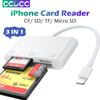 Cclcc อะแดปเตอร์อ่านการ์ดหน่วยความจํา Micro SD CF SD 3 in 1 สําหรับ iPhone iPad iPhone 14 13 12 Pro Max 11 xs 8plus 7