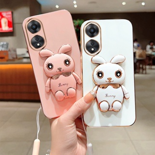 ใหม่ เคสโทรศัพท์มือถือแบบนิ่ม ลายการ์ตูนกระต่ายน่ารัก พร้อมที่ตั้งวาง สําหรับ OPPO A58 A78 4G 2023 A58