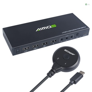 [พร้อมส่ง] Aimos สวิตช์ DVI KVM เข้า 2 ออก 1 รองรับ 1920*1200@60Hz 2 USB2.0 ฮับ แชร์เมาส์ คีย์บอร์ด เสียงเข้า ออก สีดํา