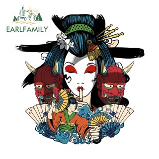 Earlfamily สติกเกอร์ ลายอนิเมะญี่ปุ่น Geisha ขนาด 13 ซม. x 12.9 ซม. สําหรับติดตกแต่งหน้าต่างรถยนต์ รถจักรยานยนต์